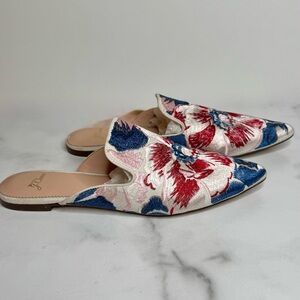 J. Crew Marina Floral Embroidered Pointed Mules - Red, Blue & Cream - Size 9.5